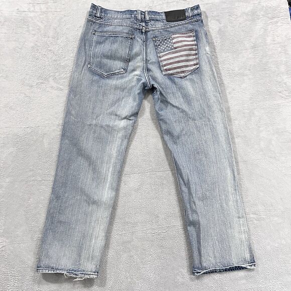 Old Skool Jeans Mens 38 Baggy Straight American Flag Light Wash‎ Y2K VTG 90s - Picture 1 of 11